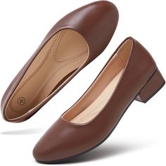 PRICES MAY VARY. Classic design with clean lines, these Women's Pumps from hash bubbie are great for office and dress occasions. The simple yet elegant style and low chunky heels make them versatile for any outfit, whether it's for work or a formal occasion. Crafted with soft leather and a comfortable PU insole, these flats shoes are stylish and offer all-day comfort. The breathable design and flattering fit will keep your feet feeling fresh and chic all day long. The 1.3in low chunky heels of t Women’s Office Shoes, Orthopedic Dress Shoes, Heels Closed Toe, Shoes Office, Mom Shoes, Shoes Chunky, Flats Shoes Comfortable, Women's Loafers, Dressy Shoes