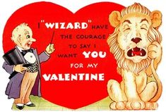 an old valentine card with a lion and a man