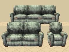 three couches and one chair are shown in the same color as they appear in this image