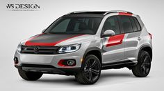 the new volkswagen suv is painted with red and white stripes