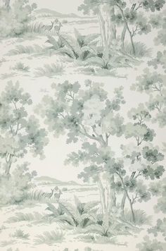 an image of a wallpaper with trees and bushes on it's side, in grey