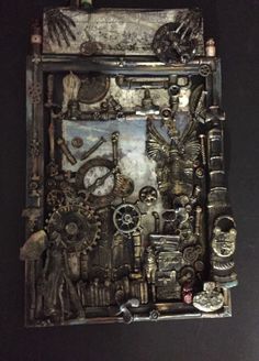 a clock made out of assorted metal parts