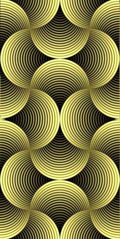 an abstract black and yellow background with wavy lines in the shape of circles, on top of each other