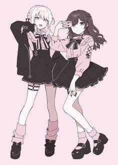 2 Bff Anime, Bff Poses Drawing, Kawaii Friends, Dessin Adorable, Drawing Clothes, Kawaii Drawings, Grunge Style