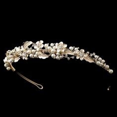 Light Gold Ivory Pearl & Rhinestone Floral Leaf Bridal Wedding Headband Tiara Floral Tiara, Tiara Headpieces, Pearl Tiara, Floral Headband, Headband Tiara, Crystal Headband, Wedding Accessories Jewelry, Rhinestone Headband, Ivory Pearl