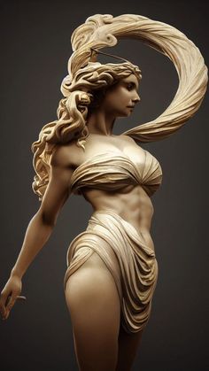 a statue of a woman with flowing hair