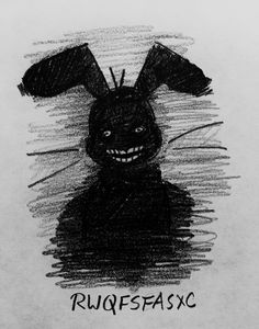 a black and white drawing of a rabbit with the words ruuffsfasc on it