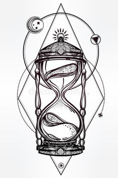 an hourglass with the sun and stars inside