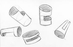 pencil drawing of different shapes and sizes of toilet paper rolls on top of each other