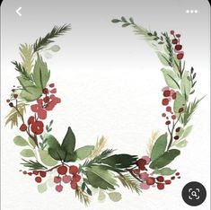 a watercolor wreath with red berries and green leaves