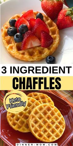 three different types of waffles with strawberries and blueberries on top