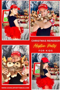 christmas reindeer costume for kids with red tutu skirt and matching hat, teddy bear