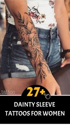 Best 27+ dainty sleeve tattoos for women Woman's Sleeve Tattoo Half, Women’s Forearm Half Sleeve Tattoo, Women's Arm Tattoo Design, Flower Tattoos Sleeve Black Women, Sleeve Tattoos Feminine, Low Arm Tattoo Women, Classy Arm Tattoos For Women, Feminine Floral Sleeve Tattoo, Womens Sleeves Design Tattoo