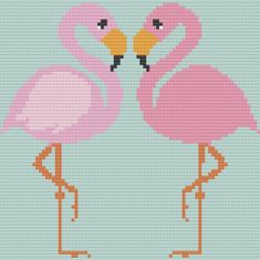 two pink flamingos standing next to each other with their heads touching beaks together