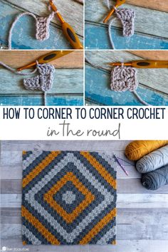 the crochet pattern is being used to make a rug with yarn and scissors