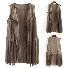 Women Boho Hippie Faux Suede Ethnic Sleeveless Tassels Fringed Vest Cardigan Hot Suede Cardigan, Vest Cardigan, Velvet Vest, Fringe Vest, Sleeveless Cardigan, Cold Weather Outfits, Cardigan Vest, Thanksgiving Outfit, Casual Tops For Women