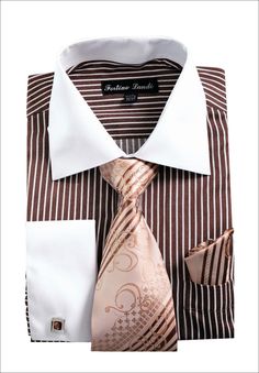 Church Shirt, Dress Shirt And Tie, White Tuxedo, Church Suits, French Cuff, Brown Shirt, Shirt Tie, Tuxedo Shirts, Contrast Collar