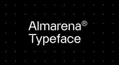 the logo for almaarena typeface on a black background with white polka dots