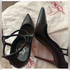 Christian Louboutin Women's Beautiful Shoes, Leather Pumps - Black/Red - Size 5-5 New. Christian Louboutin Conclusive Pointed Toe Ankle Strap Pump Black Without Box Christian Louboutin Christian Louboutin Conclusive Pointed Toe Ankle Strap Pump. In The Color Black. Originally $1,200 Cage-Like Ankle Straps Bring A Touch Of Edge To A Pointy-Toe Pump Lifted By A Willowy Stiletto And Finished With That Iconic Louboutin-Red Sole. 4" (100mm) Heel Adjustable Straps With Buckle Closure Leather Upper, Li Luxury Red Sole Ankle Strap Heels, Luxury Ankle Strap Heels With Red Sole, Luxury Heels With Red Sole And Ankle Strap, Leather Heels With Red Sole For Cocktail, Designer Ankle Strap Heels With Red Sole, Luxury Ankle Strap Heels For Office, Designer Heels With Red Sole For Evening, Ankle Tie Heels, Christian Louboutin Iriza