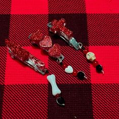 A set of three goth hair clips, featuring a knife, cross, and heart design. Goth Hair Pieces, Chrome Hearts Hair Clip, Goth Hairclip, Heart Hair Pin, Pastel Goth Hair Clips, Goth Hair, Barrette Clip, Barrettes, Heart Design