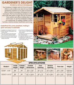 an advertisement for a garden shed with instructions on how to build it and where to put the