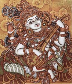 South Indian Art, Kerala Art, Buddha Painting Canvas, Goddess Saraswati, Indian Women Painting, Kerala Mural Painting, Indian Art Gallery, Buddha Painting, Indian Art Paintings