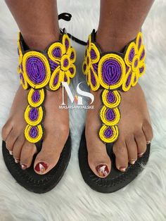 100% handmade using leather and fine beads. Masai beaded sandals are made using the pure original leather and quality African beads.They are inspired by the Masai community They are perfect for any occasion. True to size. We ship worldwide. Feel free to send me a convo for any clarifications Sandals Colorful, Colorful Sandals, Purple Sandals, Colored Sandals, Womens Gladiator Sandals, Womens Sandals Summer, Beaded Sandals, Purple And Yellow, Maasai