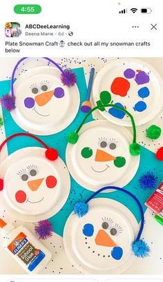 Snowman Crafts With Plates, January Art Ideas For Kids, January Arts And Crafts For Kids, Winter Preschool Crafts, Snowman Paper Plate, Preschool Winter Crafts, January Art Projects For Kids, Circle Paint