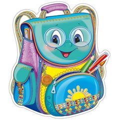 a blue backpack with a smiling face and pencils in its pocket, on a white background