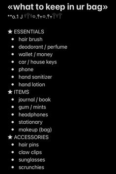 what to keep in ur bag on the back of a cell phone with text over it