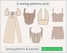 the sewing pattern is showing how to sew patterns for different types of dresses and bras