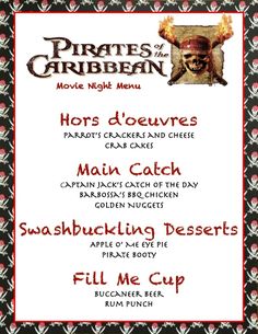 pirates of the caribbean movie night menu