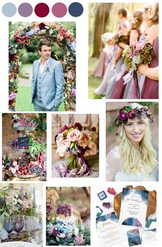 a collage of photos with flowers and greenery