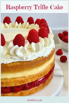 Raspberry Trifle Cake using flavours and elements of a classic British trifle recipe in a cake. Trifle Cake Layered, British Trifle Recipe, Easy Individual Desserts, British Trifle, Victoria Cake, Raspberry Trifle, Trifle Cake, Cake Recipes Uk, Fruit Trifle