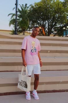 Pink And White Outfit Men Streetwear, Outfit Rosa, Mens Summer Outfits, Mens Casual Outfits Summer, Outfit Streetwear, Black Men Street Fashion, Dope Outfits For Guys