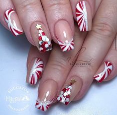 Festive Nails, Candy Cane Nails, Christmas Nail Art Designs, Winter Nail Designs