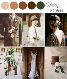 a collage of photos with different colors and styles of wedding dress, suit, tie, flower