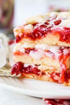 a piece of strawberry shortcake on a white plate