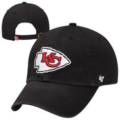 '47 Brand Kansas City Chiefs New Clean Up Adjustable Hat - Black Black Lodge, Nfl Kansas City Chiefs, Nike Gold, Nfl Gear, Red Team, Team Games, Shirt Pant Set, Shield Design, 47 Brand