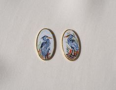 Hand painted Blue Heron earrings hand painted jewelry | Etsy Painted Polymer Clay Jewelry, Painted Clay Earrings, Kinder Graduation Gifts, Watercolor Jewelry, Red Statement Earrings, Earring Art, Pa School, Hand Painted Earrings, Pottery Inspiration