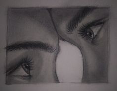 a pencil drawing of two women's eyes