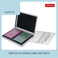 a set of playing cards in a metal case with matching inserts on each side