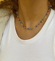 Beautiful multi-color evil eye necklace. Gold filled Nazar Eye Necklace, Multicolor Evil Eye Jewelry, Multicolor Evil Eye Necklace As Gift, Multicolor Evil Eye Necklace For Gift, Evil Eye Beaded Necklace, Evil Eye Choker, Jewelry Evil Eye, Creative Necklace, Necklace Evil Eye