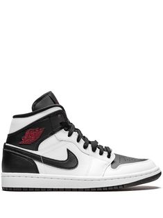 Supplied by a premier sneaker marketplace dealing with unworn, already sold out, in demand rarities. Each product is rigorously inspected by experienced experts guaranteeing authenticity. White and black leather Air Jordan 1 Mid sneakers from jordan featuring an ankle length, a round toe, a lace-up front fastening and a flat rubber sole. Air Jordan 1 Mid Women, All Jordans, Mid Sneakers, Jordan Ones, Air Shoes, Nike Air Shoes, Jordan Air, Mid Top, Nike Swoosh