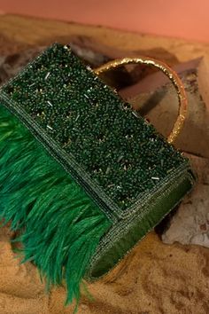 Shop for Be Chic Fiery Bead Embellished Box Clutch Online at Aza Fashions Crystal Bags, Beaded Boxes, Designer Clutch, Box Clutch, Satin Color, Green Satin, Rectangle Shape, Chic Design, Aza Fashion