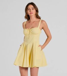 You'll be a ray of beauty in this chic lace-up corset skater dress! Designed with a lightweight woven fabric with a stretchy knit lining, this adorable short dress captures the summer season. It features an alluring sleeveless corset-style bodice with a ruched sweetheart neckline and a tie-front detail at the bust. Short Graduation Dresses, Dress Satin Bridesmaid, Bridesmaid Dresses Satin, Beach Wedding Guest Dress, Black Tie Wedding Guests, Sequin Bridesmaid Dresses, Purple Bridesmaid Dresses, Red Bridesmaid Dresses, New Years Eve Dresses