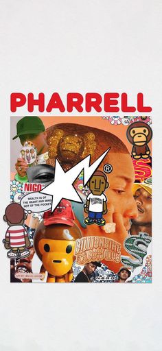 a collage of various stickers with the words pharrell on them