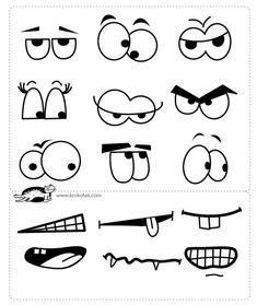 an assortment of cartoon eyes and mouths for children's playrooms, including one with