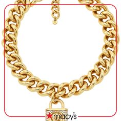 in stock Luxury Gold-tone Jewelry With Chain Strap, Michael Kors Gold Round Jewelry, Michael Kors Luxury Yellow Gold Jewelry, Lock Chain Necklace, Lock Chain, Necklace Online, Matching Bracelets, Chain Link, Cubic Zirconia