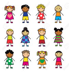 cartoon children with different colored clothes and hair